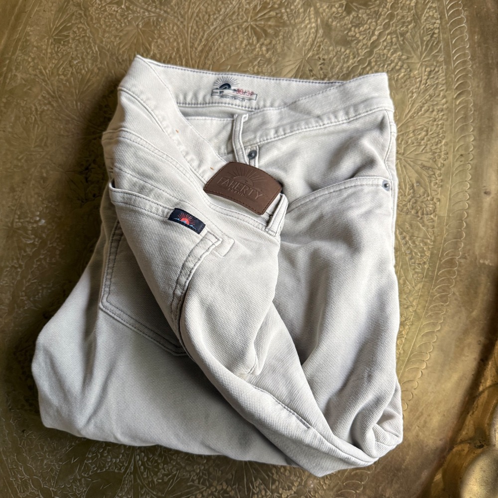 Faherty Brand‎ Movement 5-Pocket Pants Mens 38x32 Light Khaki Tan MBF2437-IRN